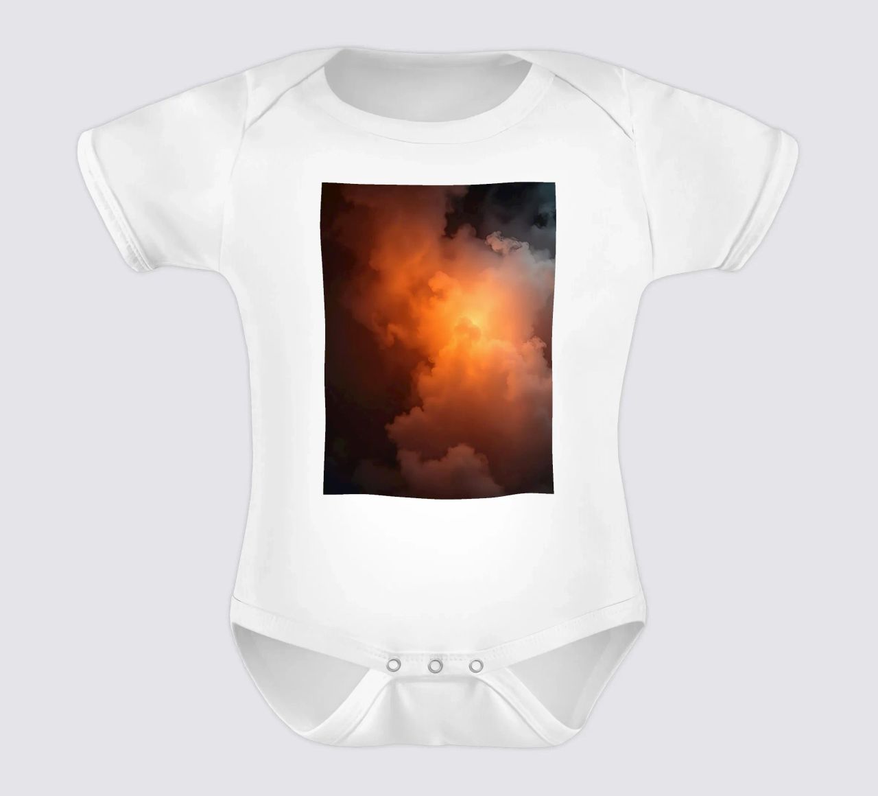 clouds with warm orange glow create a captivating background short-sleeve baby romper by DesignDoodle