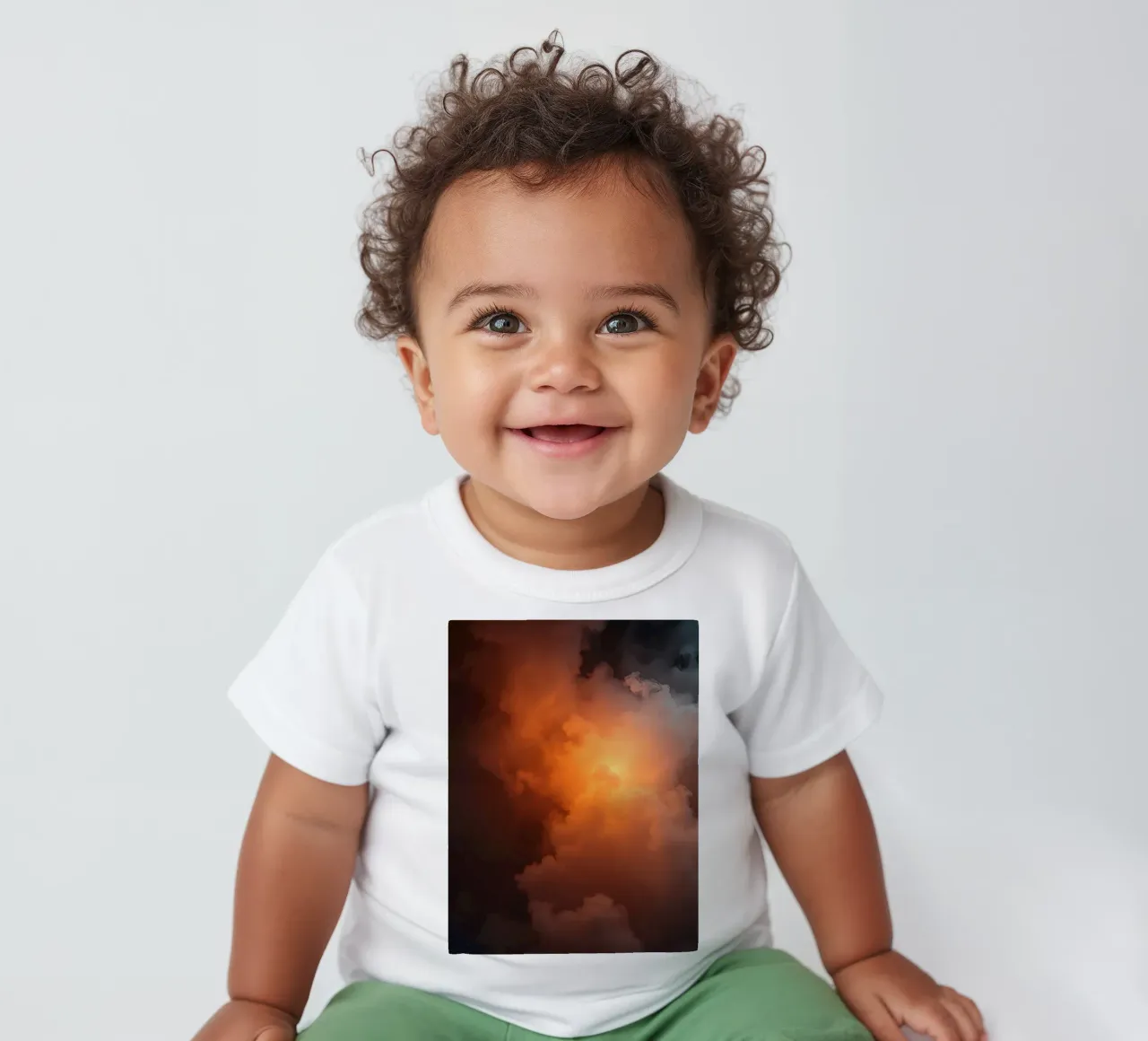 Wolken mit warmem, orangefarbenem Licht bilden einen bezaubernden Hintergrund Baby T-Shirt von DesignDoodle