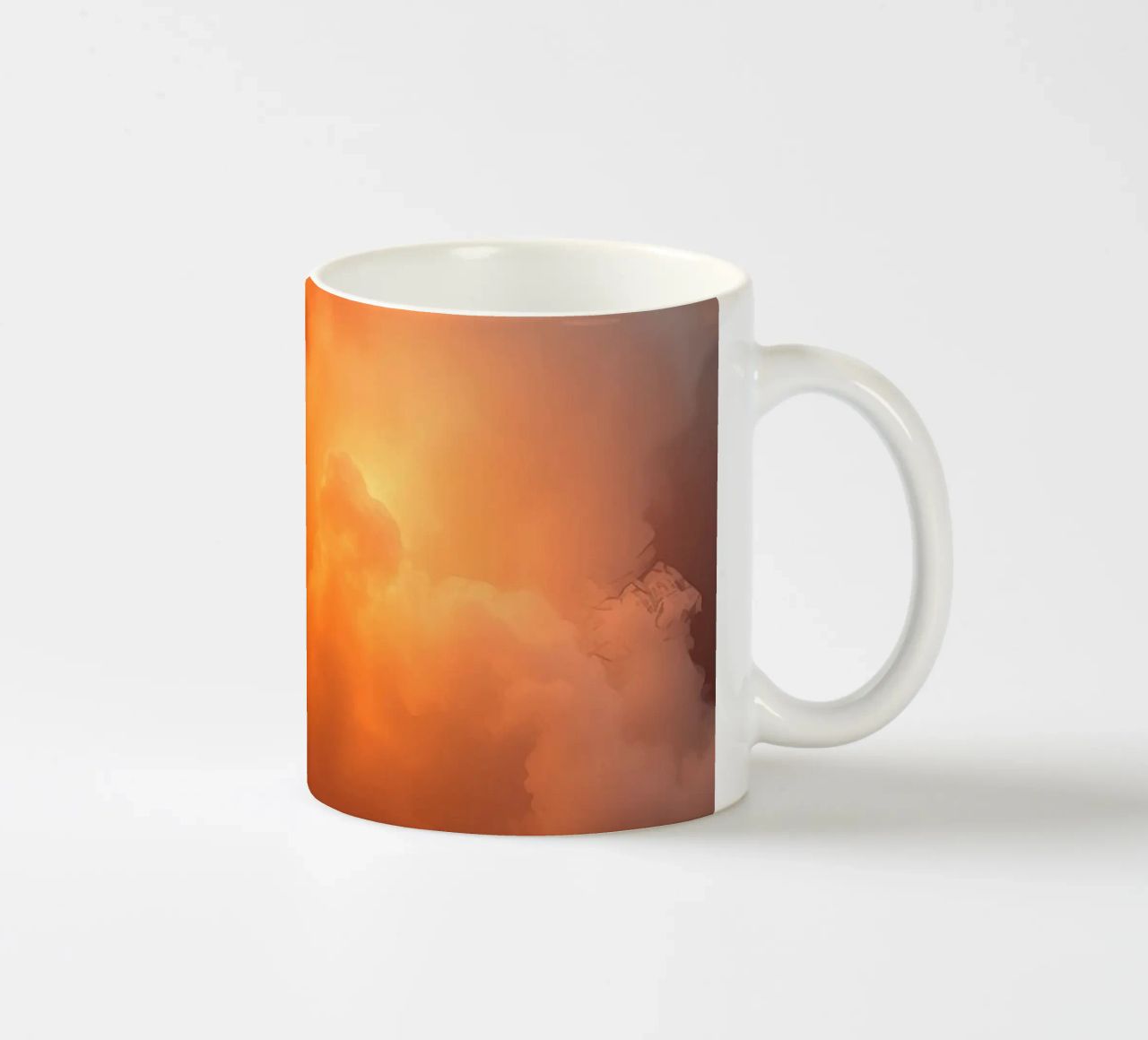 clouds with warm orange glow create a captivating background ceramic mug by DesignDoodle