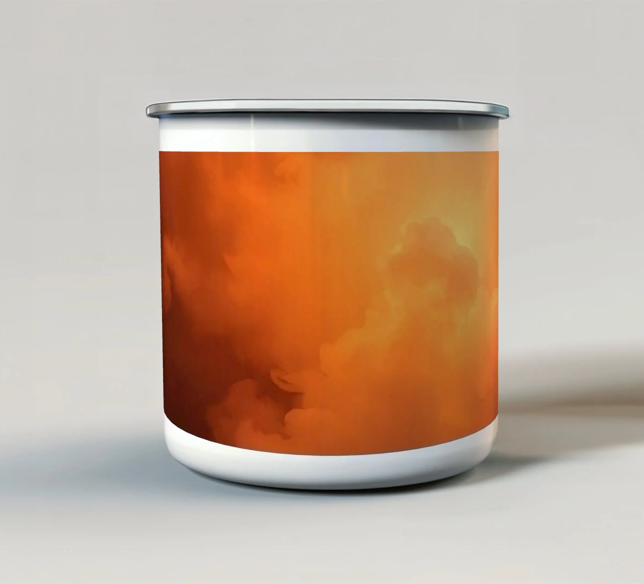 clouds with warm orange glow create a captivating background enamel mug by DesignDoodle