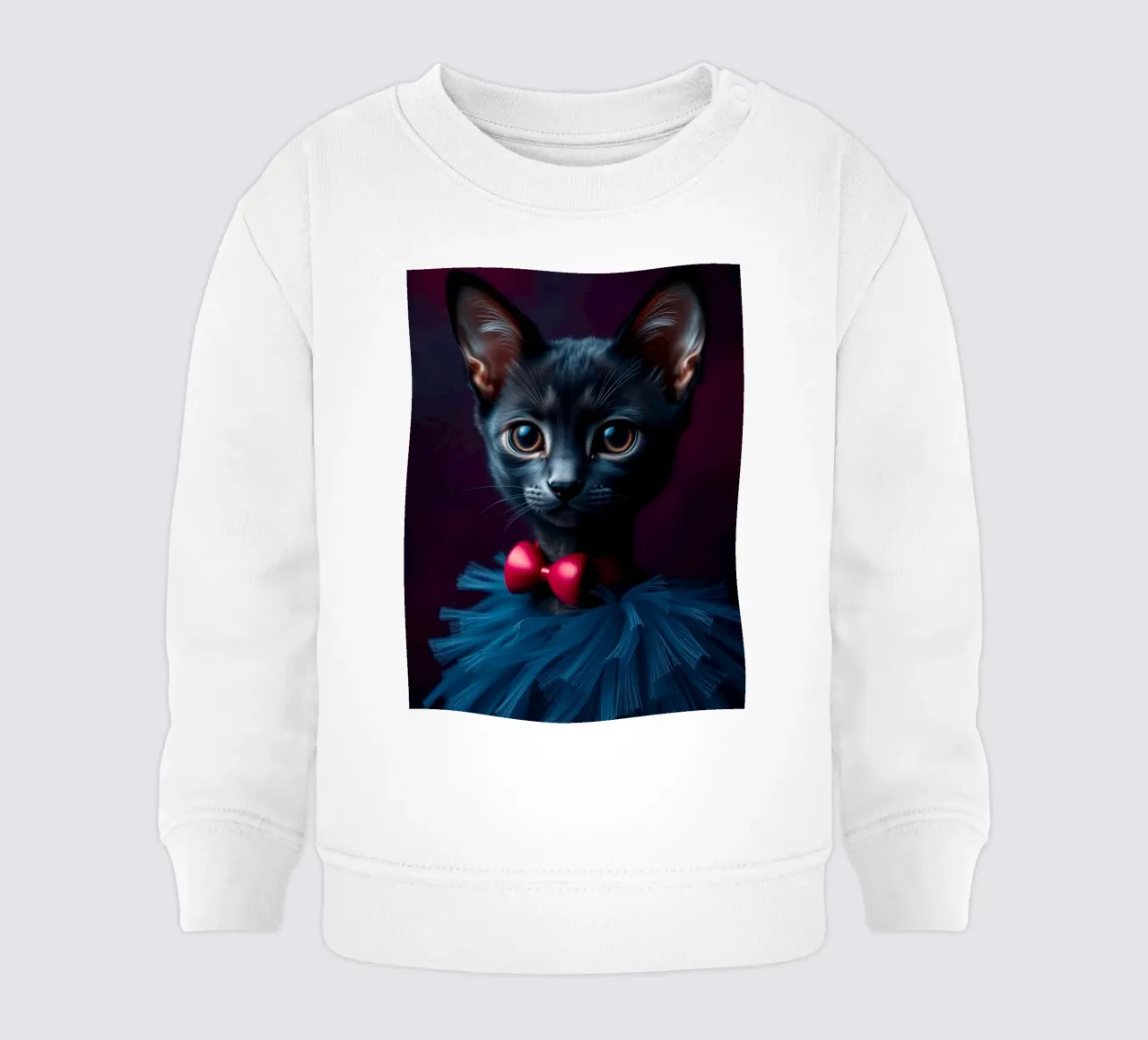 Simpatico gatto nero in tutù blu con papillon rosso felpa neonato da DesignDoodle