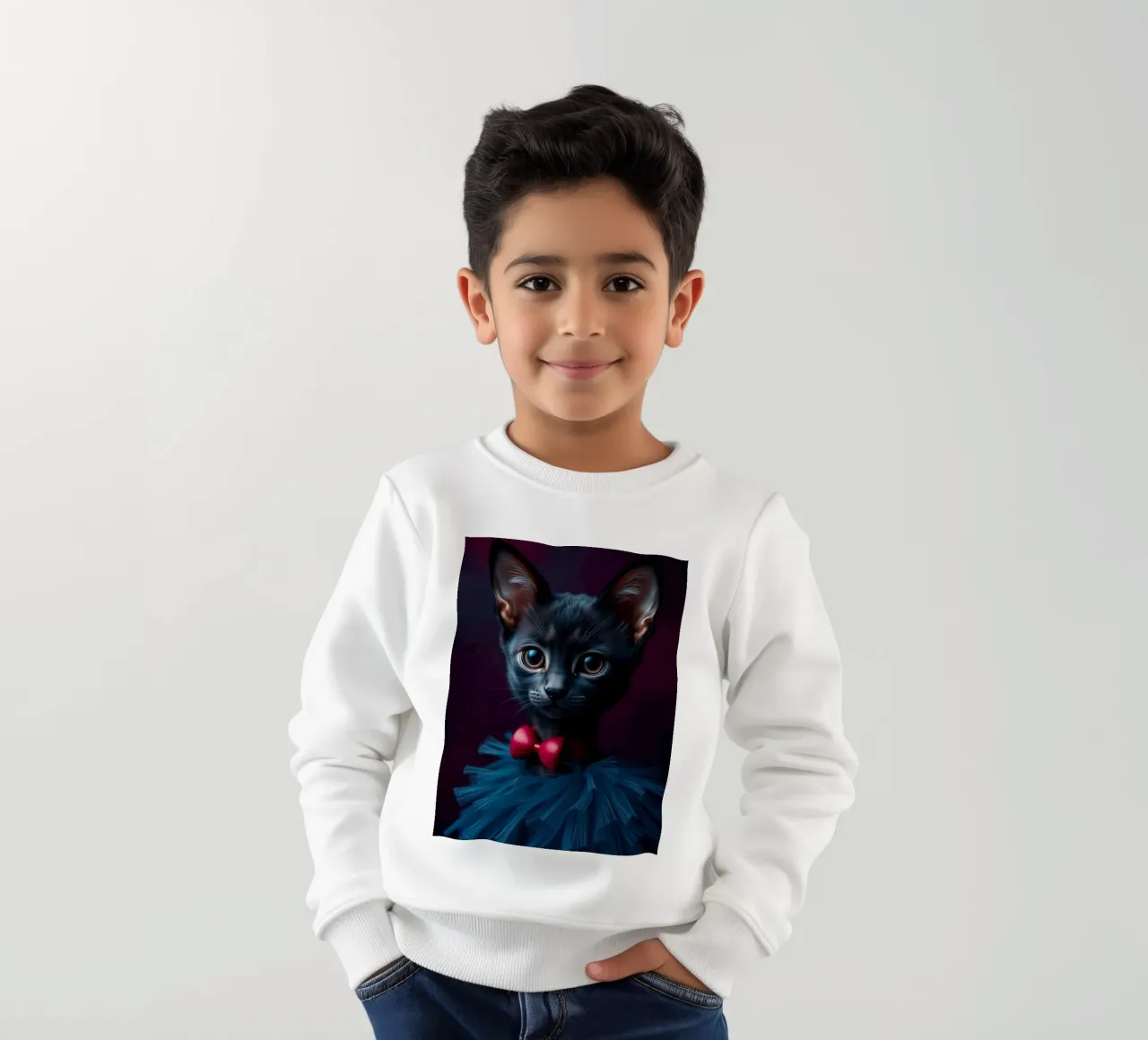 Simpatico gatto nero in tutù blu con papillon rosso felpa bambino da DesignDoodle