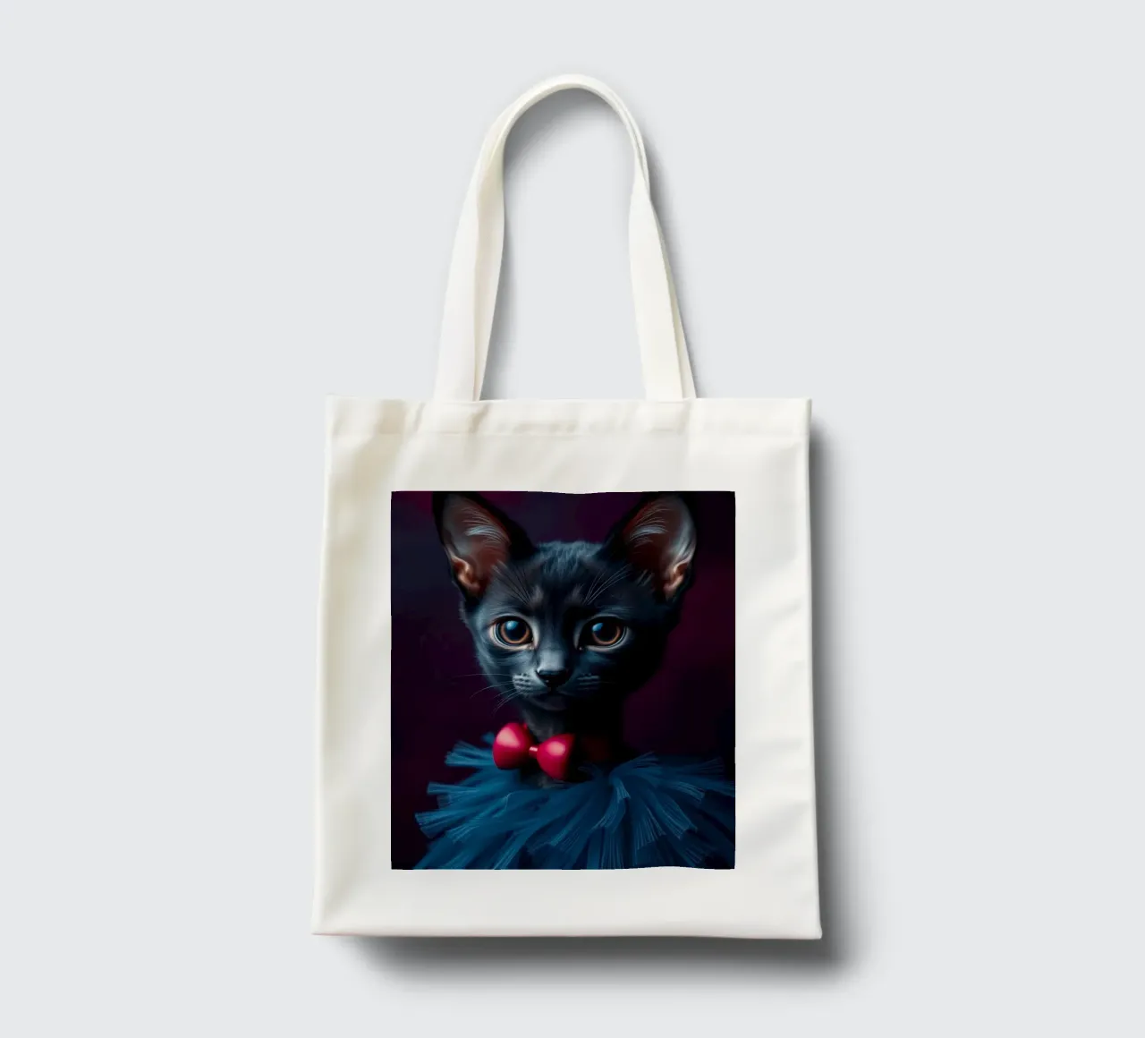 Simpatico gatto nero in tutù blu con papillon rosso borsa in juta da DesignDoodle