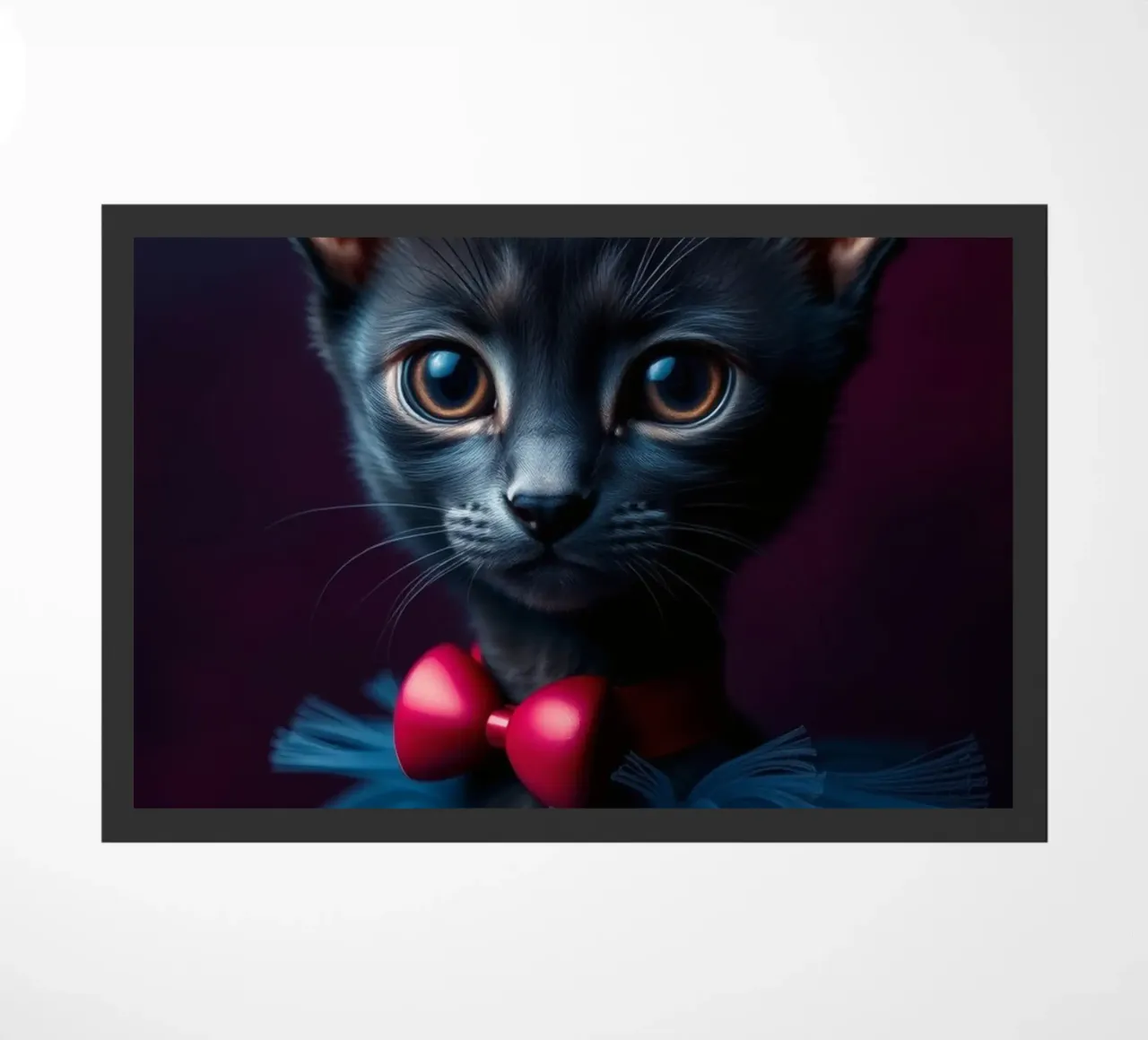 Simpatico gatto nero in tutù blu con papillon rosso zerbino da DesignDoodle