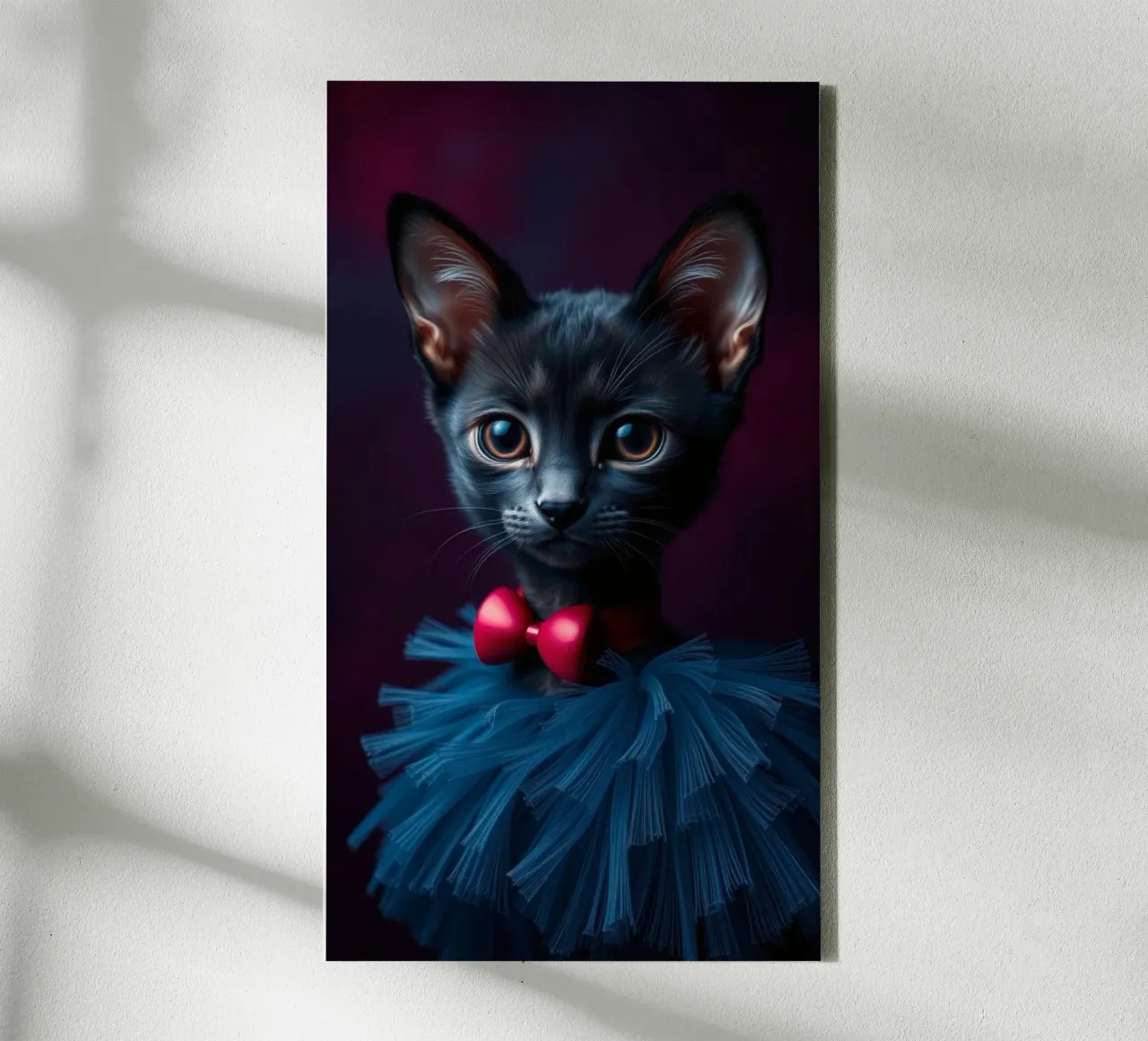 Cute black cat in a blue tutu with a red bow tie canvas by DesignDoodle