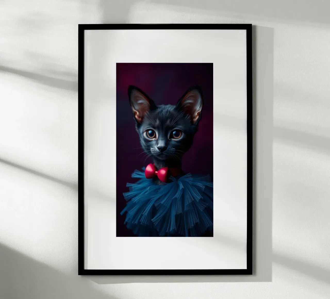 Simpatico gatto nero in tutù blu con papillon rosso poster da DesignDoodle