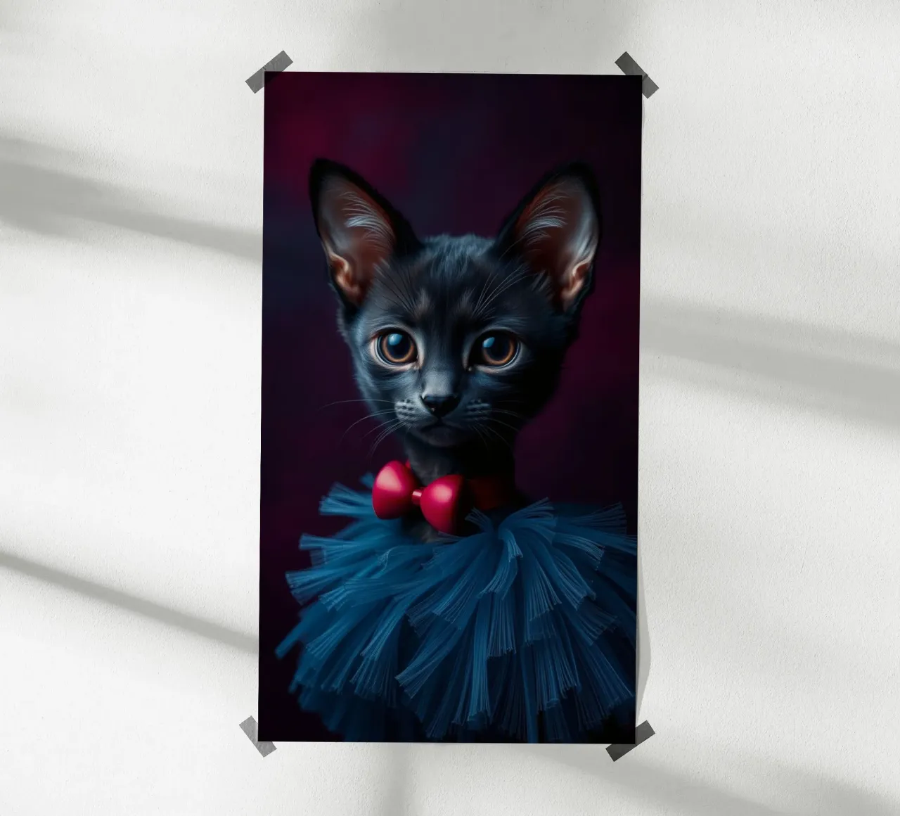 Simpatico gatto nero in tutù blu con papillon rosso poster da DesignDoodle