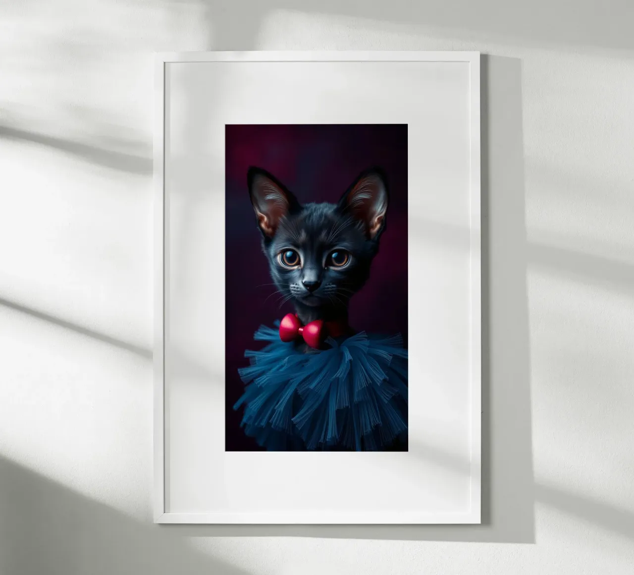 Simpatico gatto nero in tutù blu con papillon rosso poster da DesignDoodle
