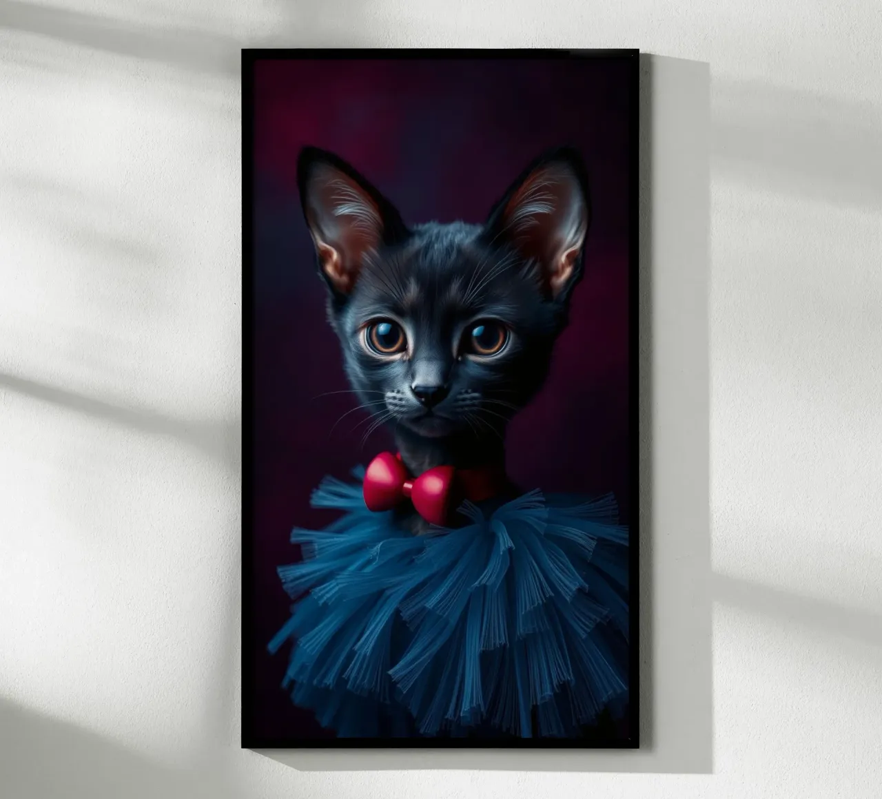 Simpatico gatto nero in tutù blu con papillon rosso poster da DesignDoodle
