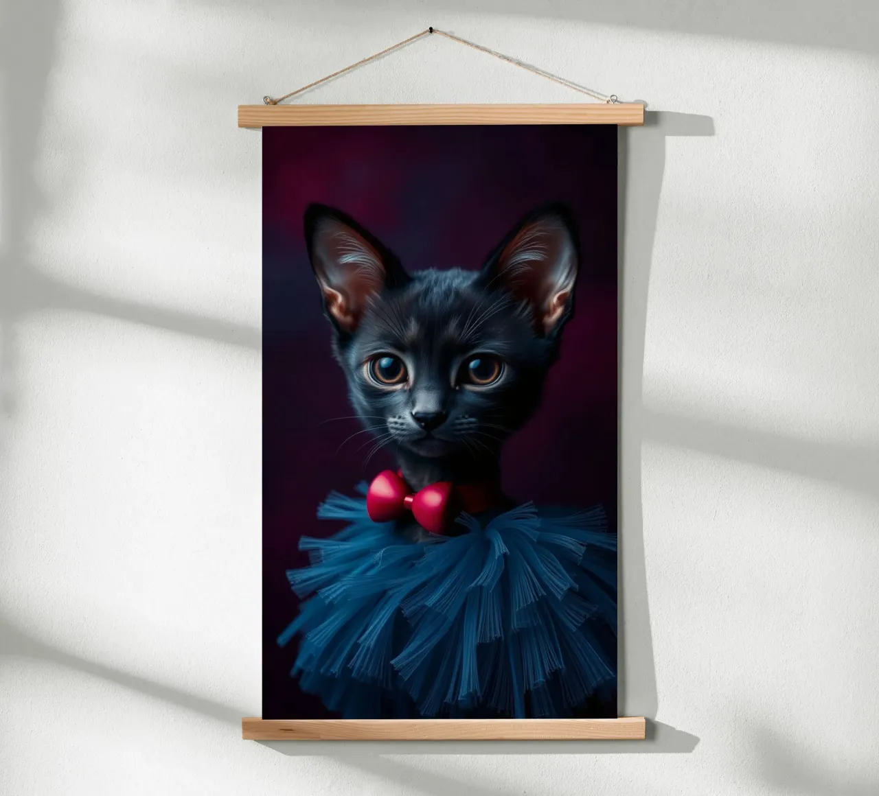 Simpatico gatto nero in tutù blu con papillon rosso poster da DesignDoodle