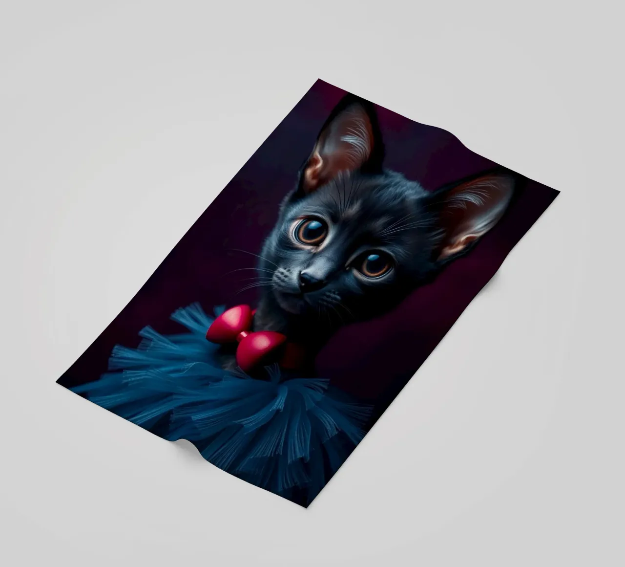 Simpatico gatto nero in tutù blu con papillon rosso telo mare da DesignDoodle