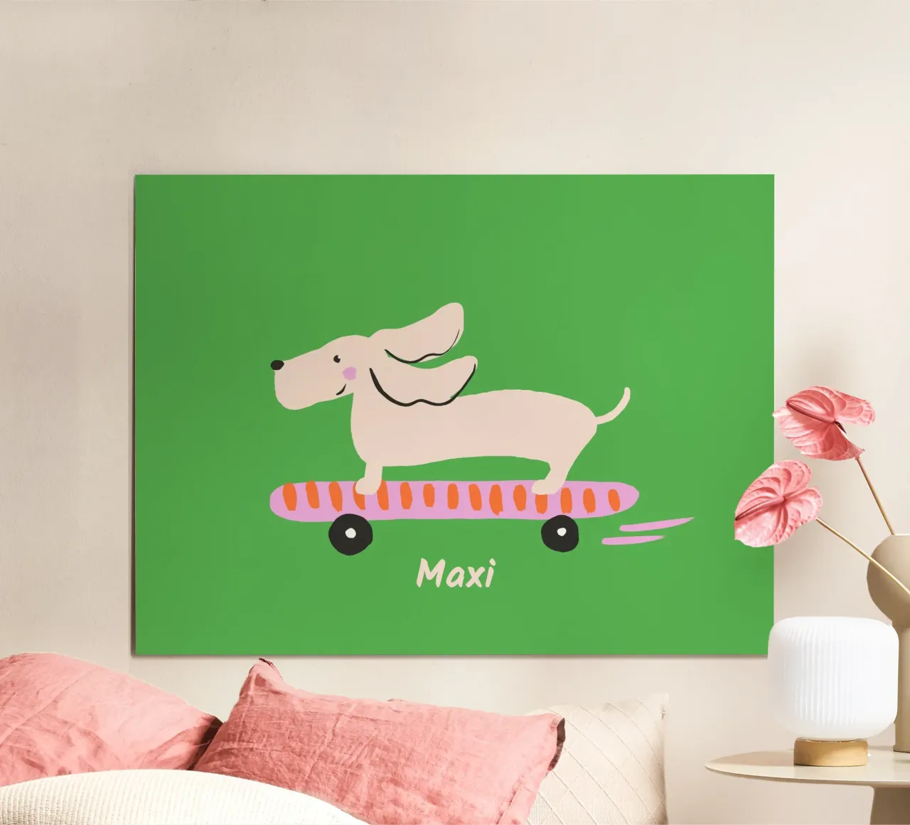 Dackel auf Skateboard Poster von All Colours