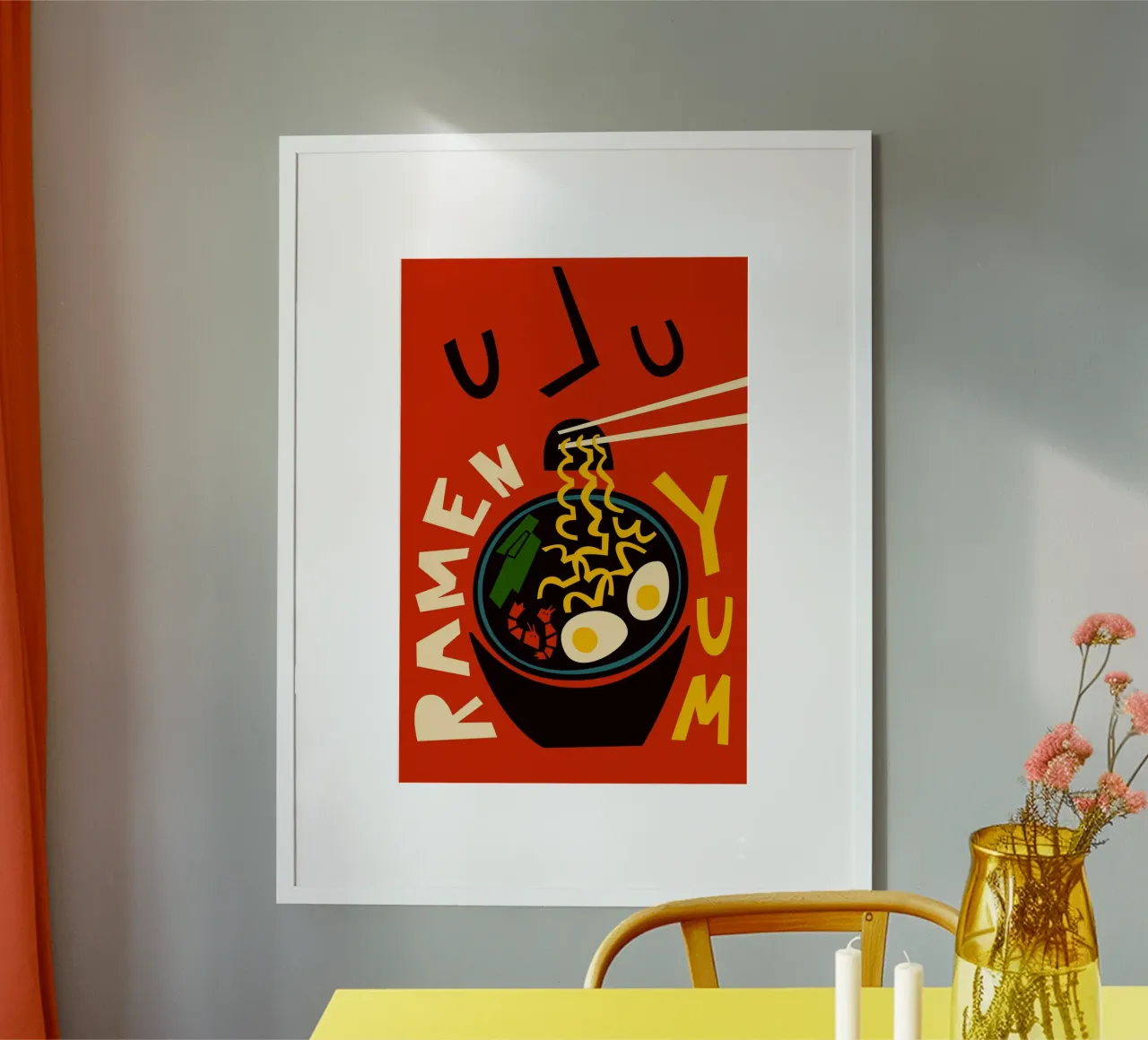 Yum Ramen poster con telaio in legno da Fox & Velvet