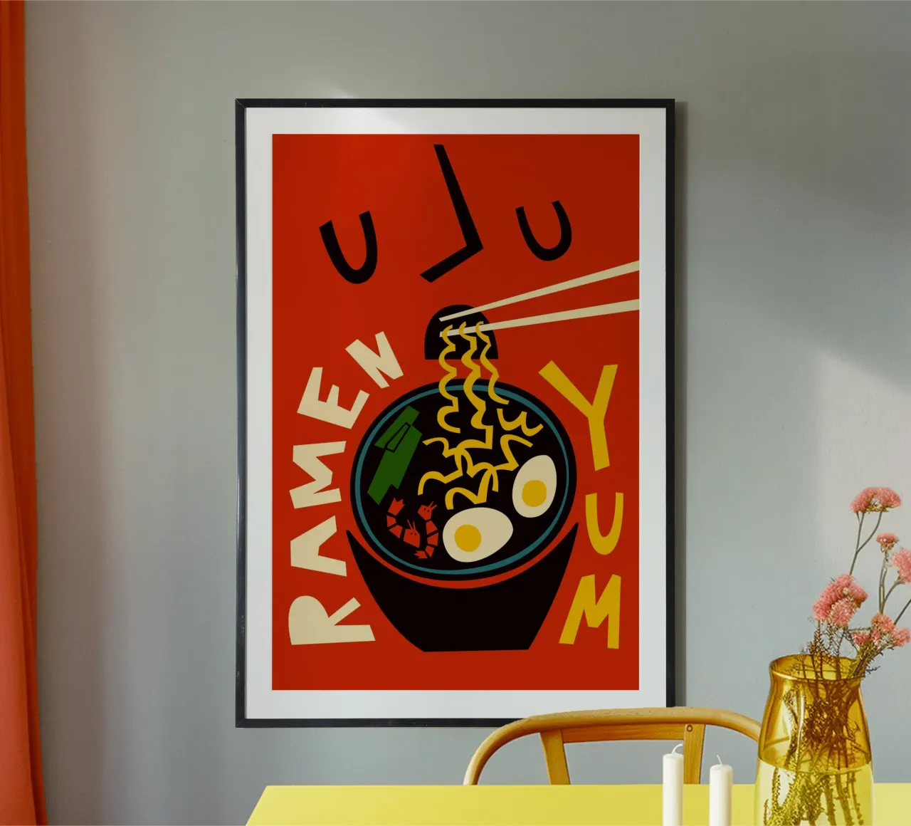Yum Ramen poster con telaio in legno da Fox & Velvet