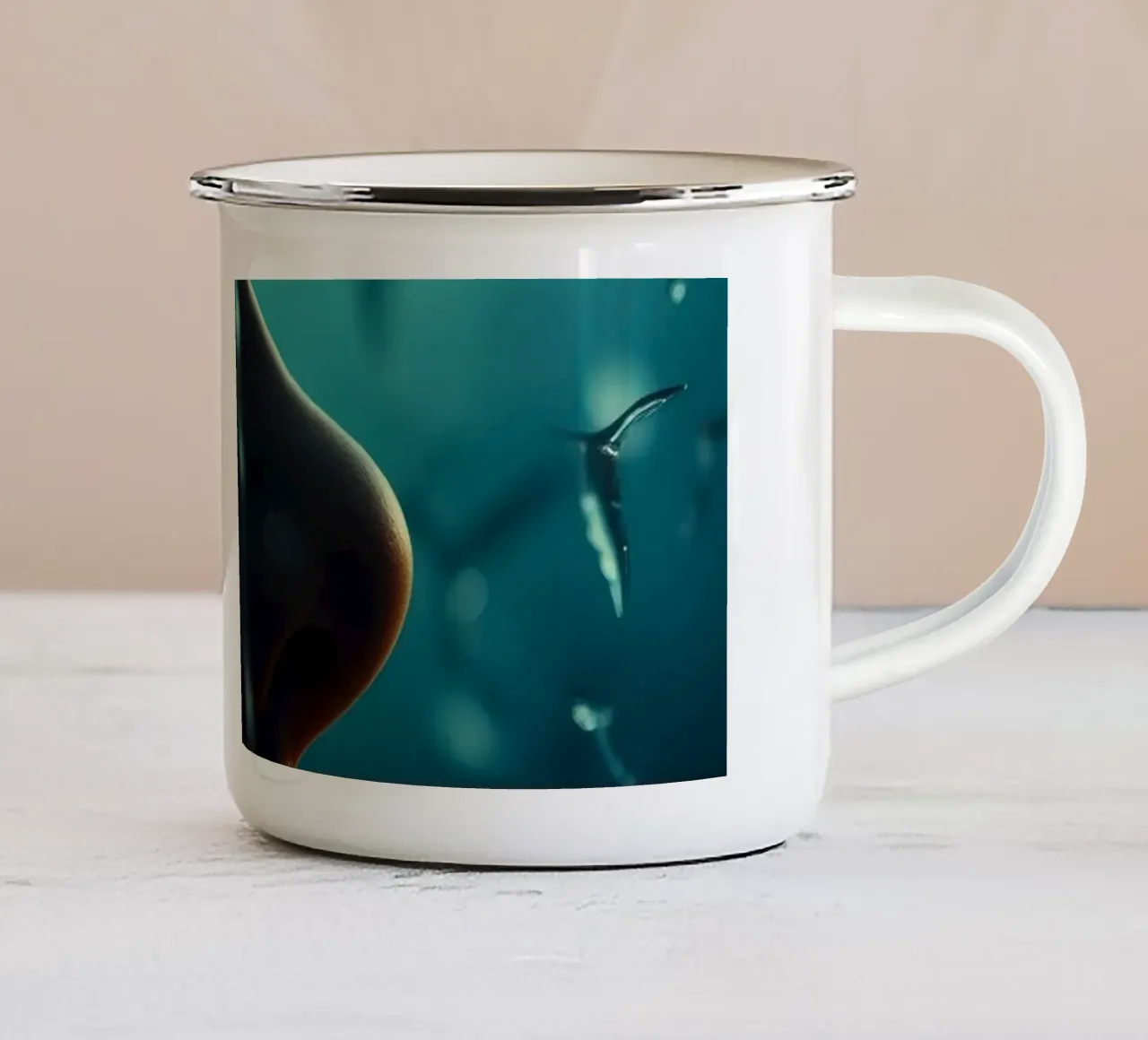 Exploration of inner thoughts conveyed through reflections enamel mug by DesignDoodle