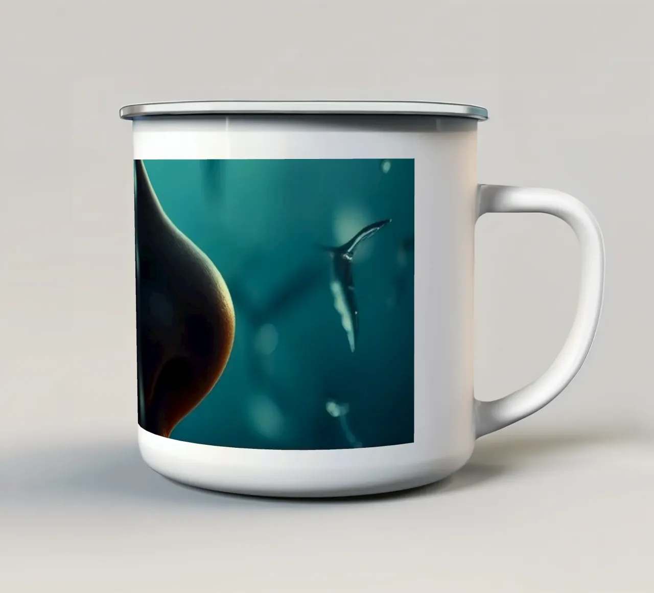 Exploration of inner thoughts conveyed through reflections enamel mug by DesignDoodle