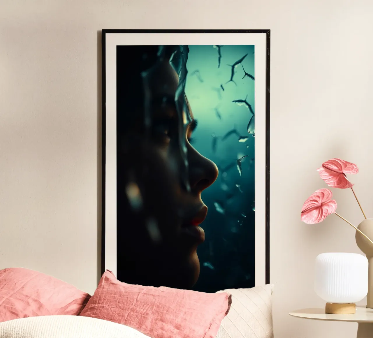 Esplorazione dei pensieri interiori trasmessi attraverso le riflessioni poster con telaio in alluminio da DesignDoodle
