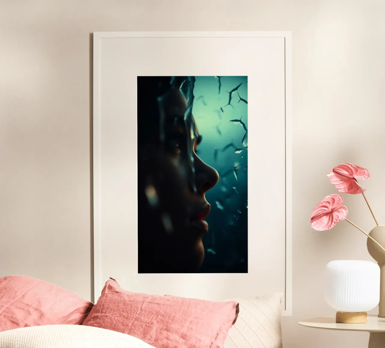 Esplorazione dei pensieri interiori trasmessi attraverso le riflessioni poster con telaio in alluminio da DesignDoodle