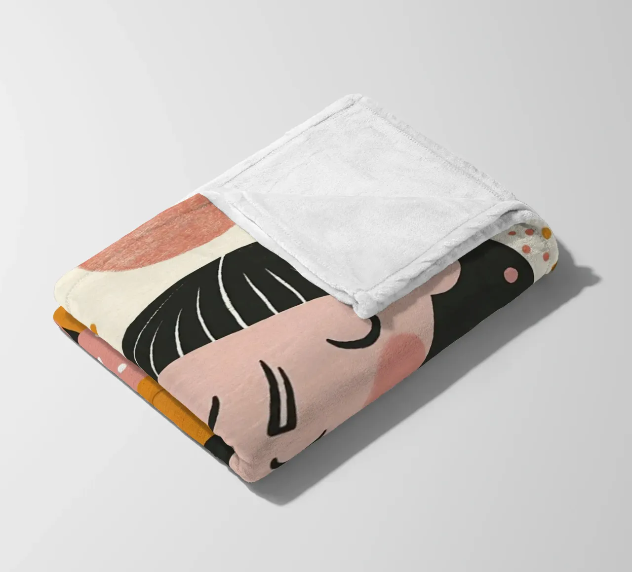 Whimsical Mid-Century Girl with Orange Cat in Pastel Pink fleece blanket by Modern Muse