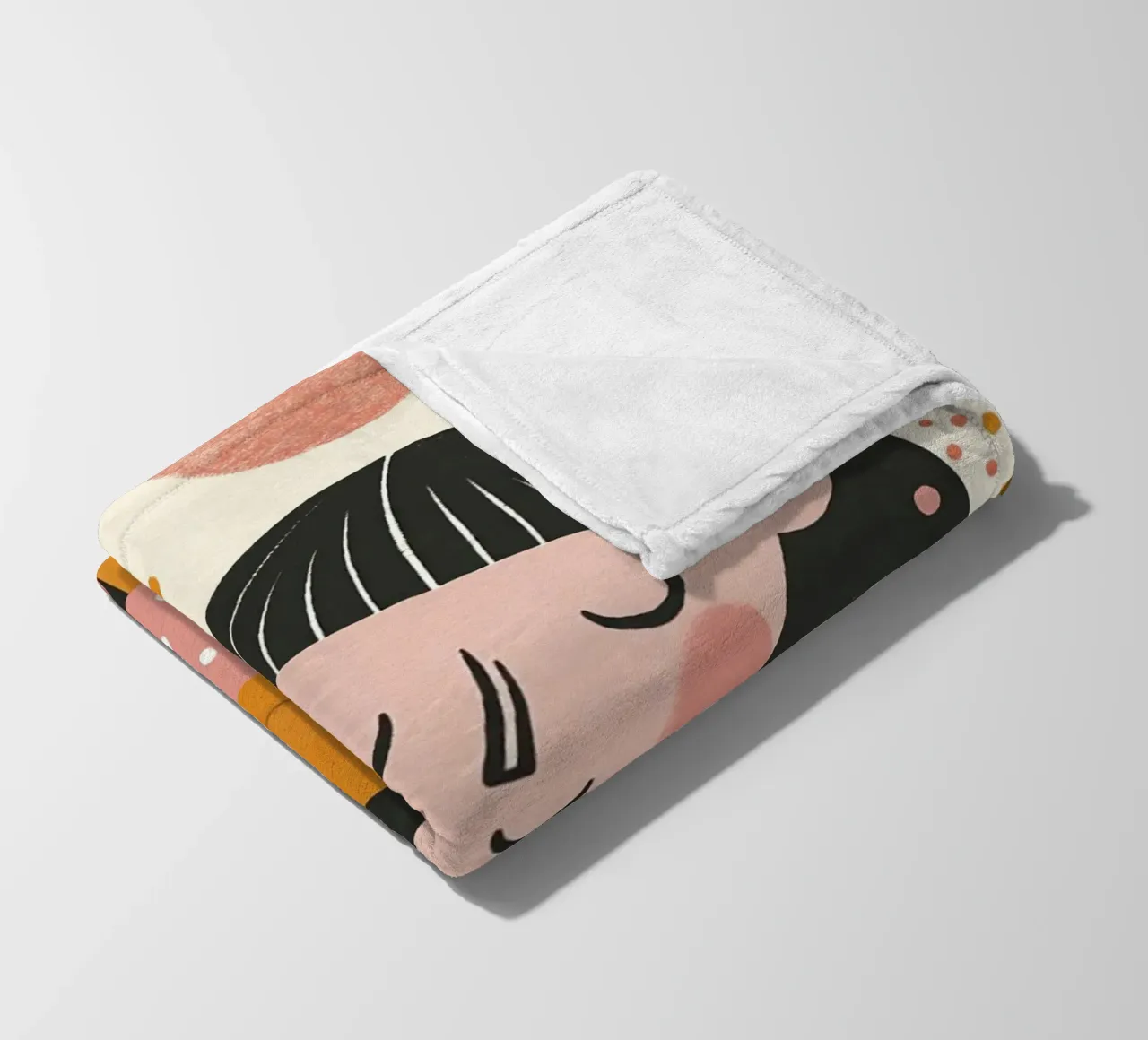 Whimsical Mid-Century Girl with Orange Cat in Pastel Pink fleece blanket by Modern Muse