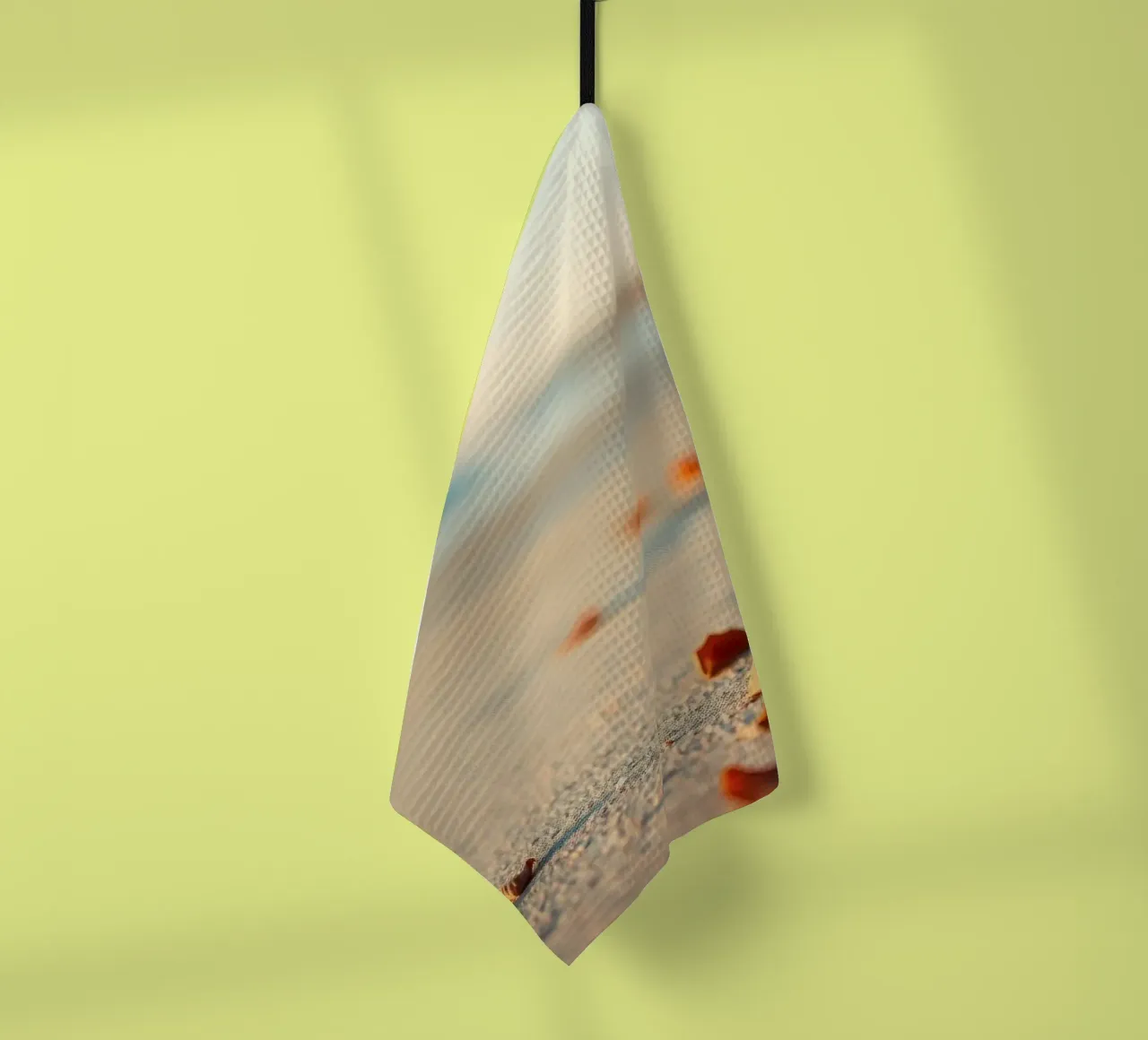 Foglie d'autunno sparse sulla spiaggia sabbiosa al tramonto canovaccio da cucina da DesignDoodle