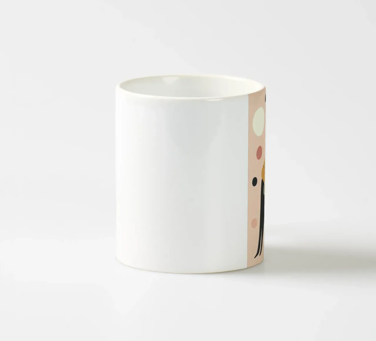 Ragazza stravagante di metà secolo con gatto bianco nero in rosa tazza in ceramica da Modern Muse