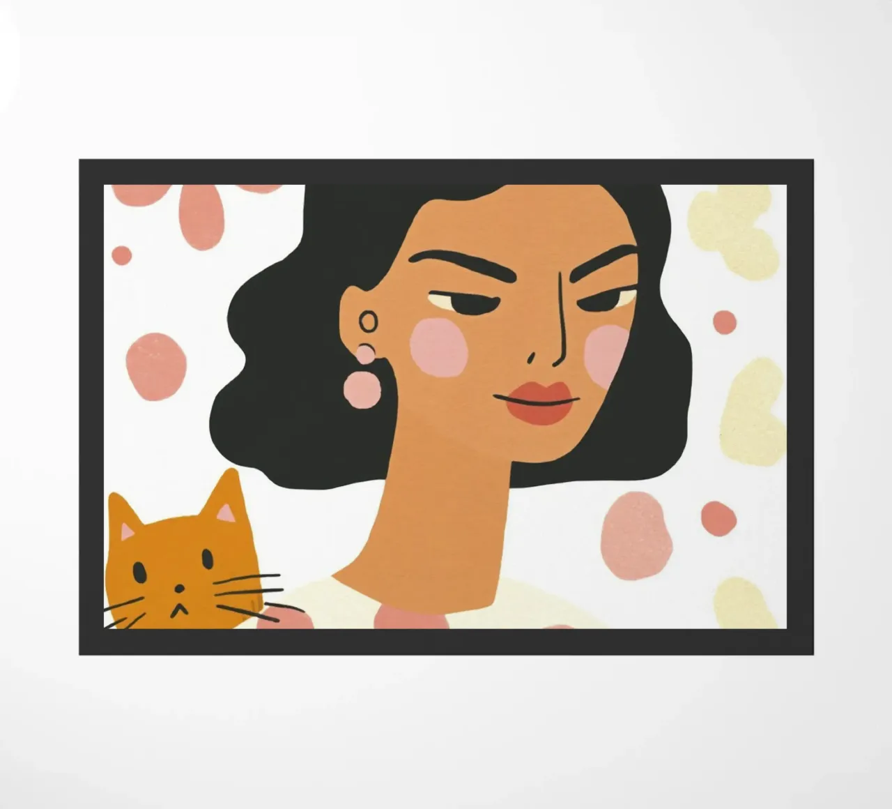 Ragazza stravagante di metà secolo con gatto arancione e fiore pastello zerbino da Modern Muse