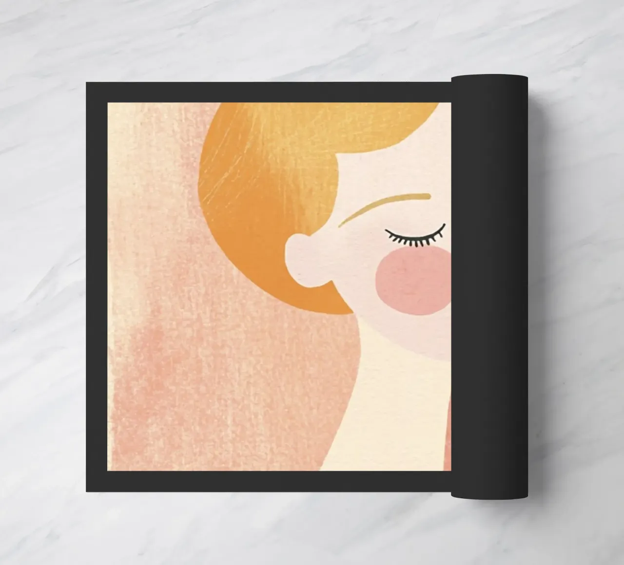 Whimsical Mid-Century Blonde Girl with Gray Cat in Pastels doormat by Modern Muse