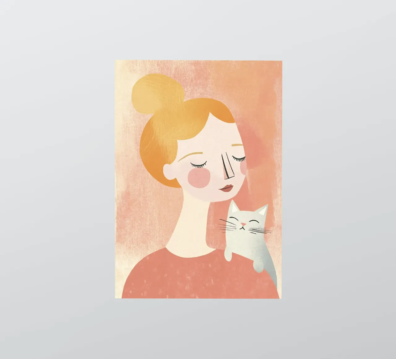 Whimsical Mid-Century Blonde Girl with Gray Cat in Pastels sticker by Modern Muse