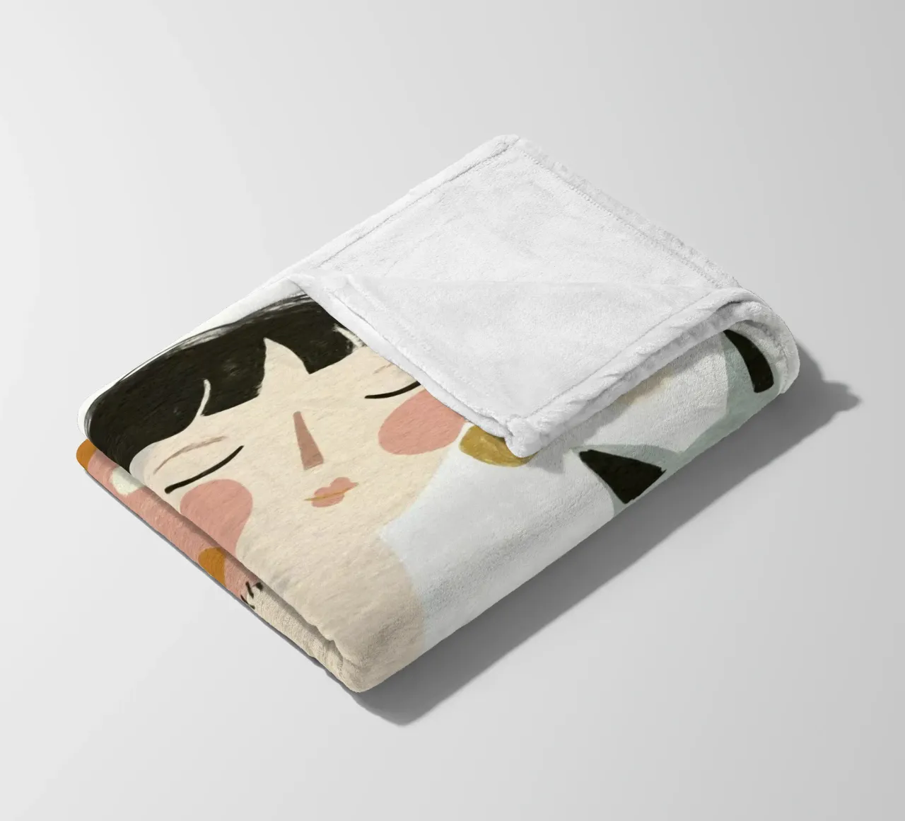 Ragazza stravagante di metà secolo dai capelli neri con gatto grigio a pois coperta in pile da Modern Muse