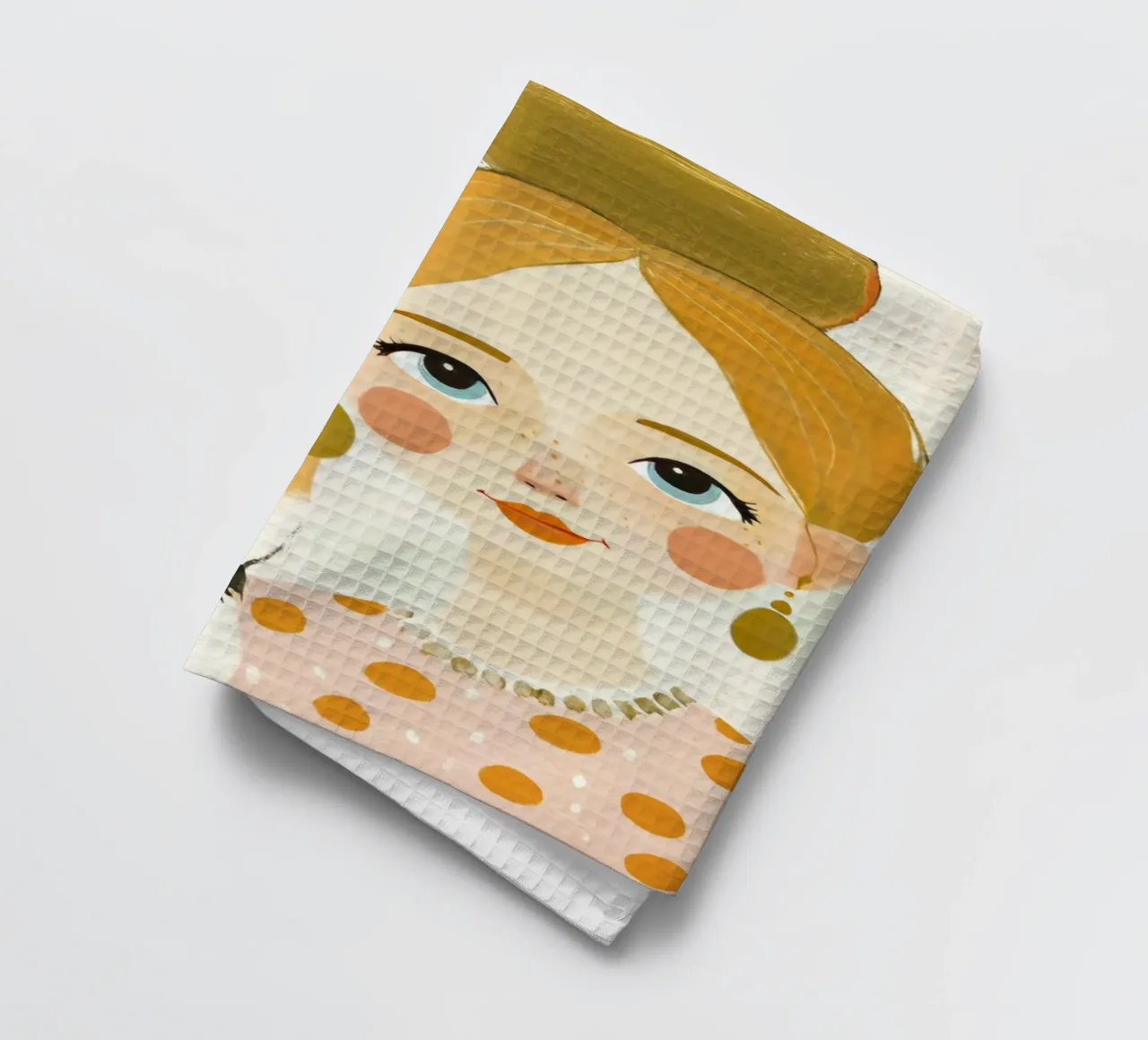 Estrosa ragazza bionda di metà secolo con Corgi sorridente canovaccio da cucina da Modern Muse