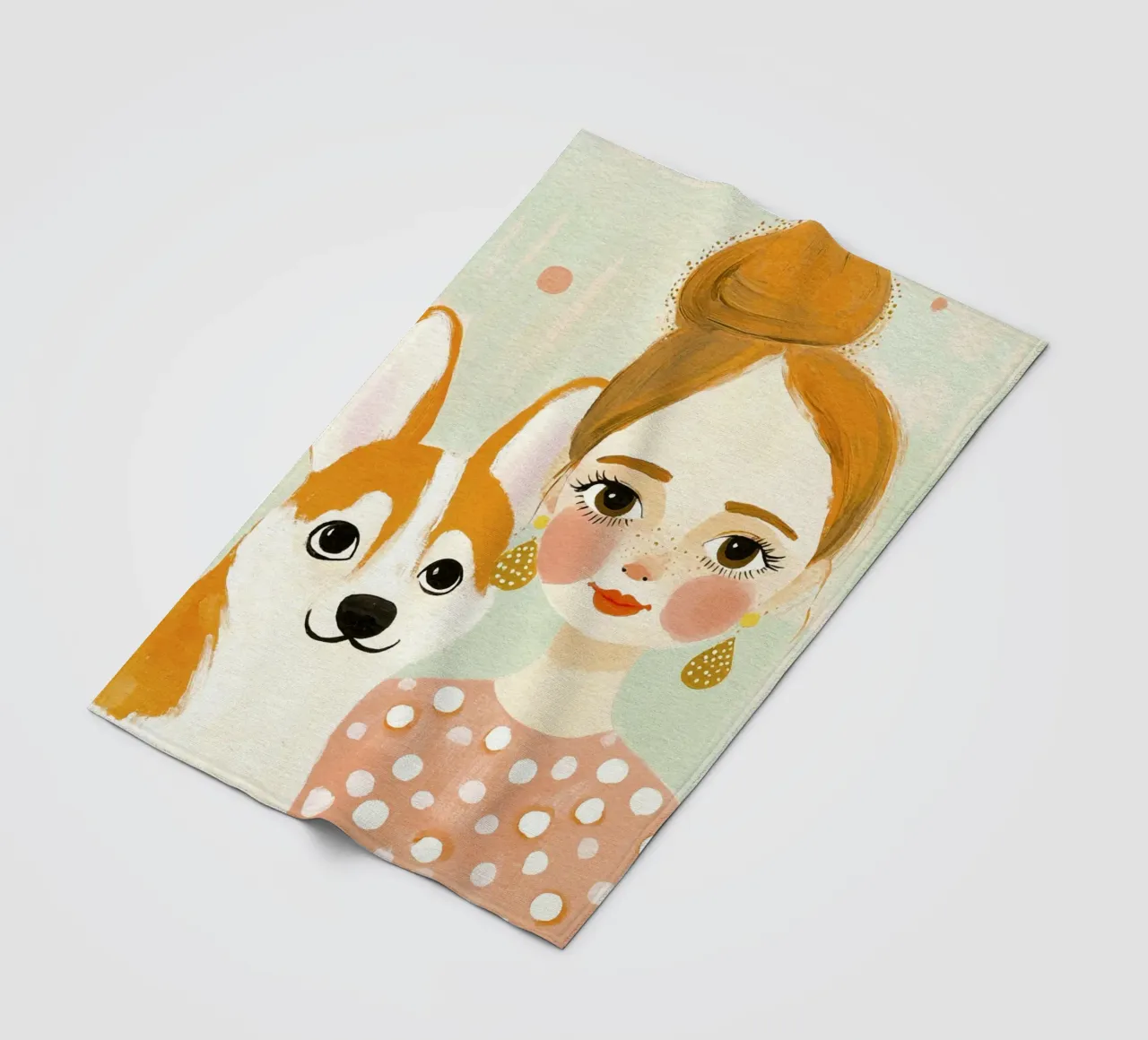 Estrosa ragazza bionda di metà secolo con corgi sorridente coperta in pile da Modern Muse