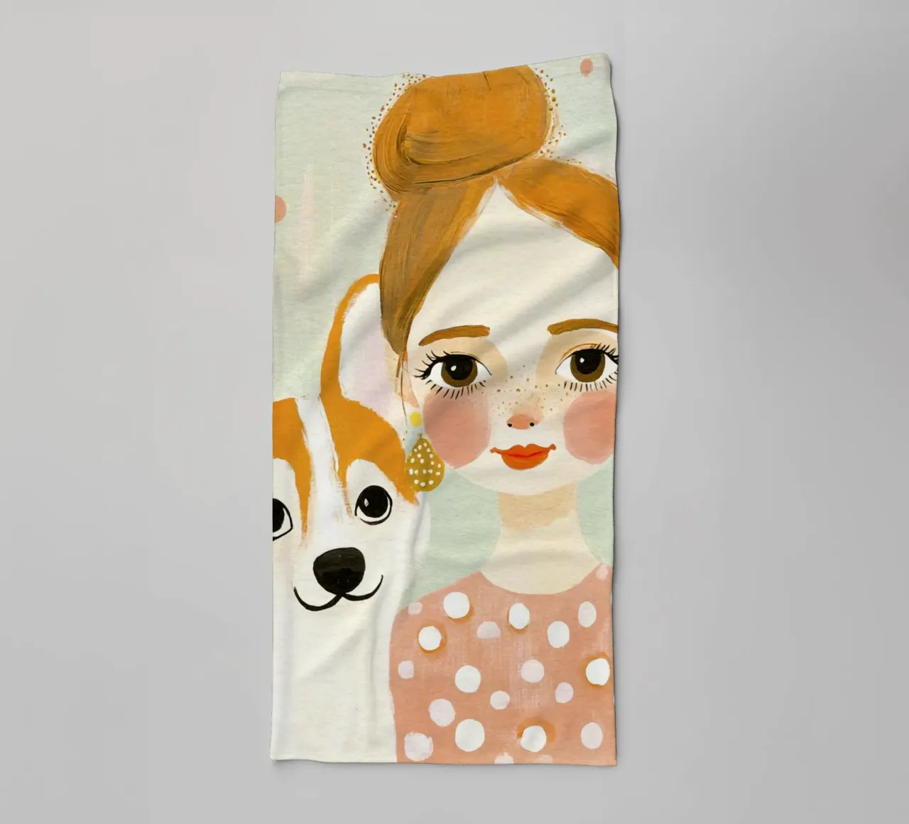 Caprichosa rubia de mediados de siglo con un corgi sonriente toalla de baño de Modern Muse
