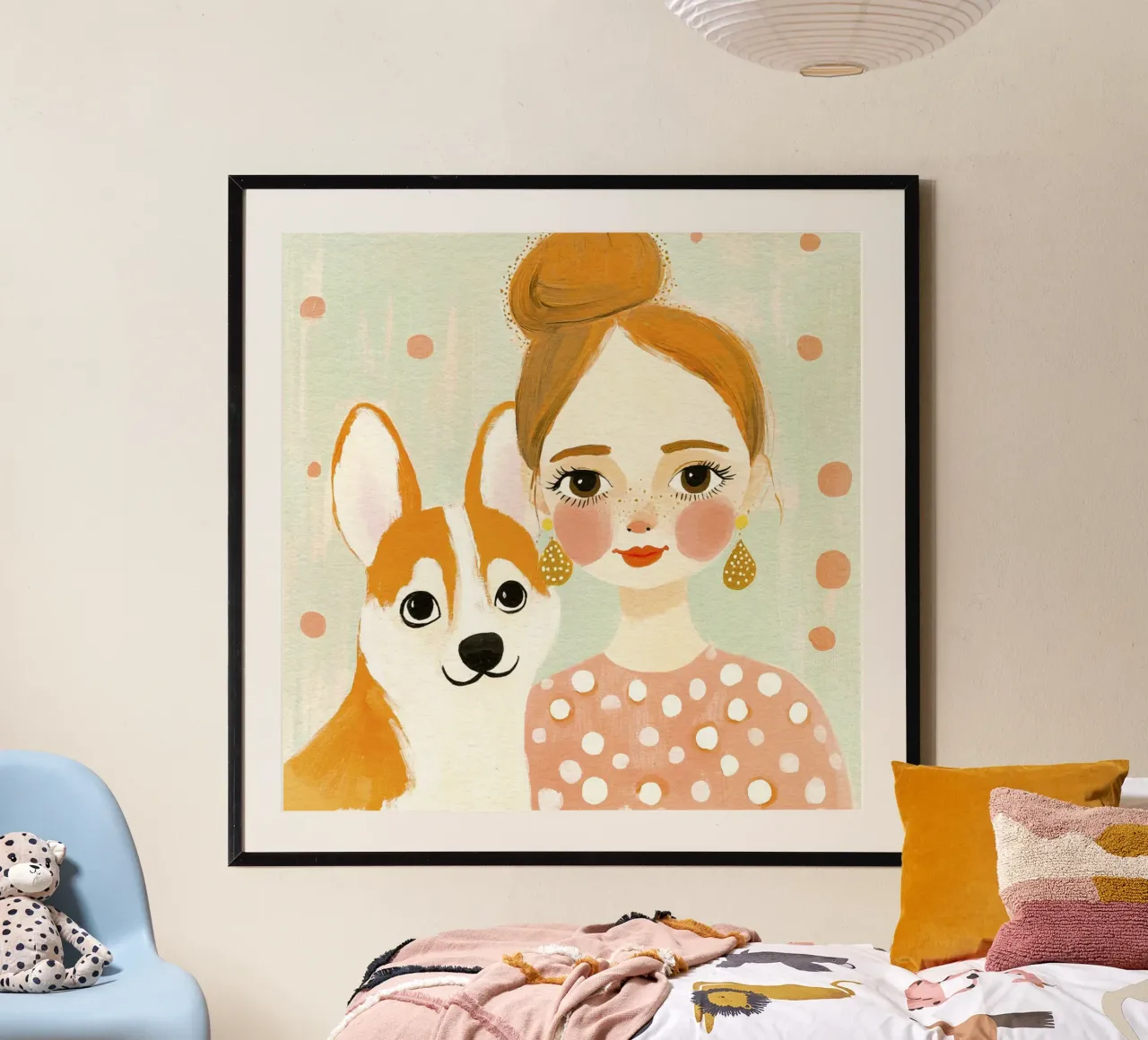 Caprichosa rubia de mediados de siglo con un corgi sonriente hahnemühle de Modern Muse