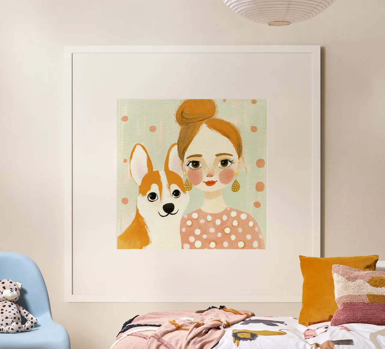 Caprichosa rubia de mediados de siglo con un corgi sonriente hahnemühle de Modern Muse