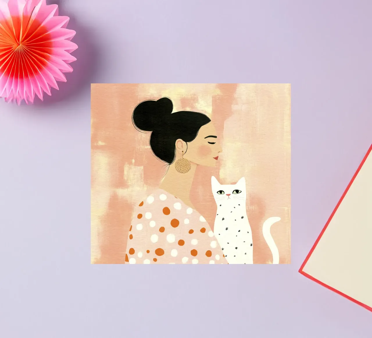 Skurriles schwarzhaariges Mädchen mit weißer Katze aus der Jahrhundertmitte Sticker von Modern Muse