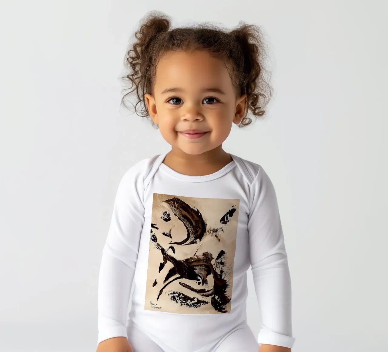 SEPIA 30 long-sleeve baby romper by Thierry Vobmann Abstract painting