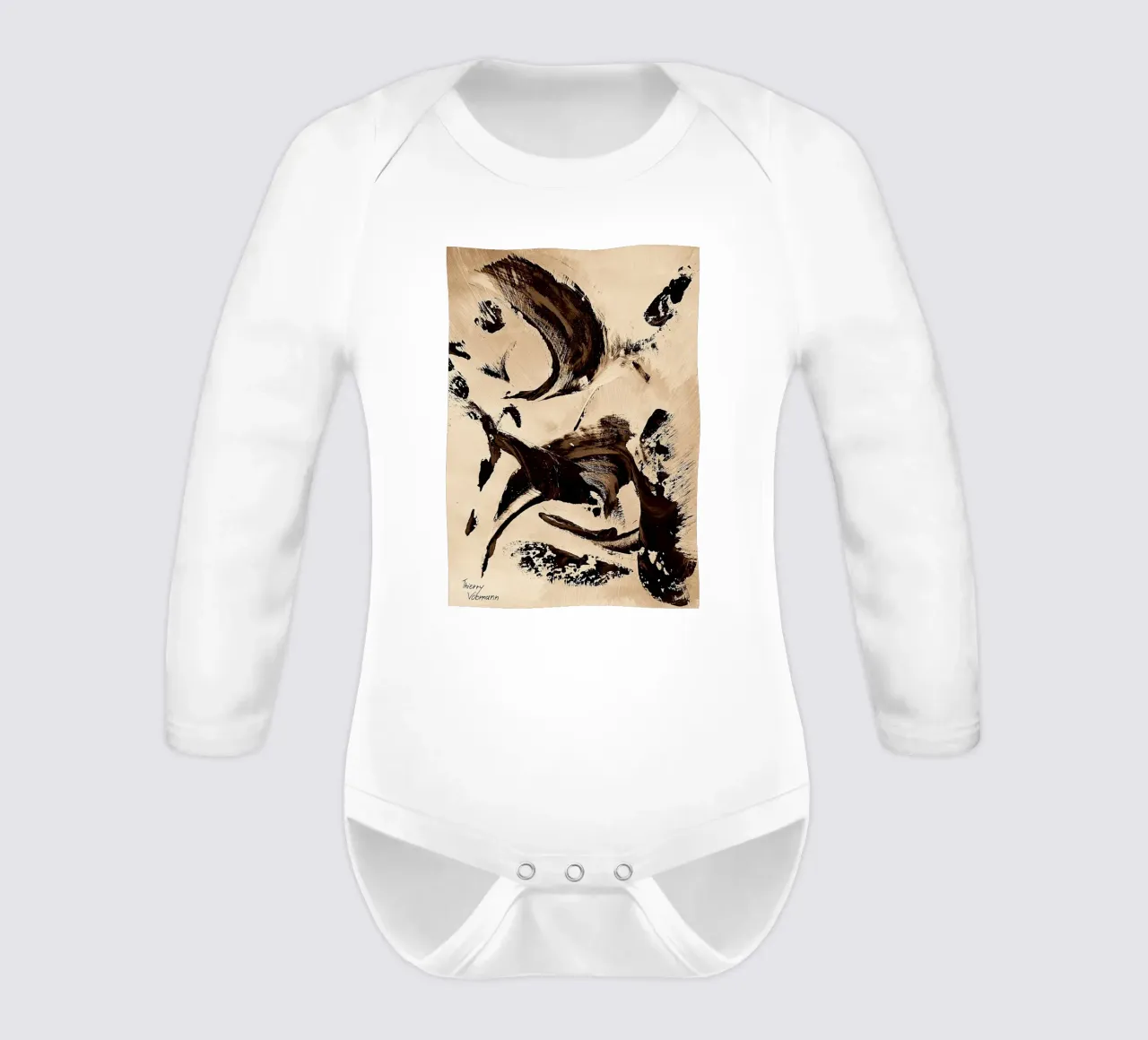SEPIA 30 long-sleeve baby romper by Thierry Vobmann Abstract painting