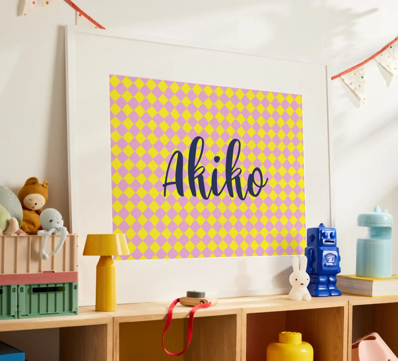 Rosa arlecchino giallo poster con telaio in alluminio da All Colours