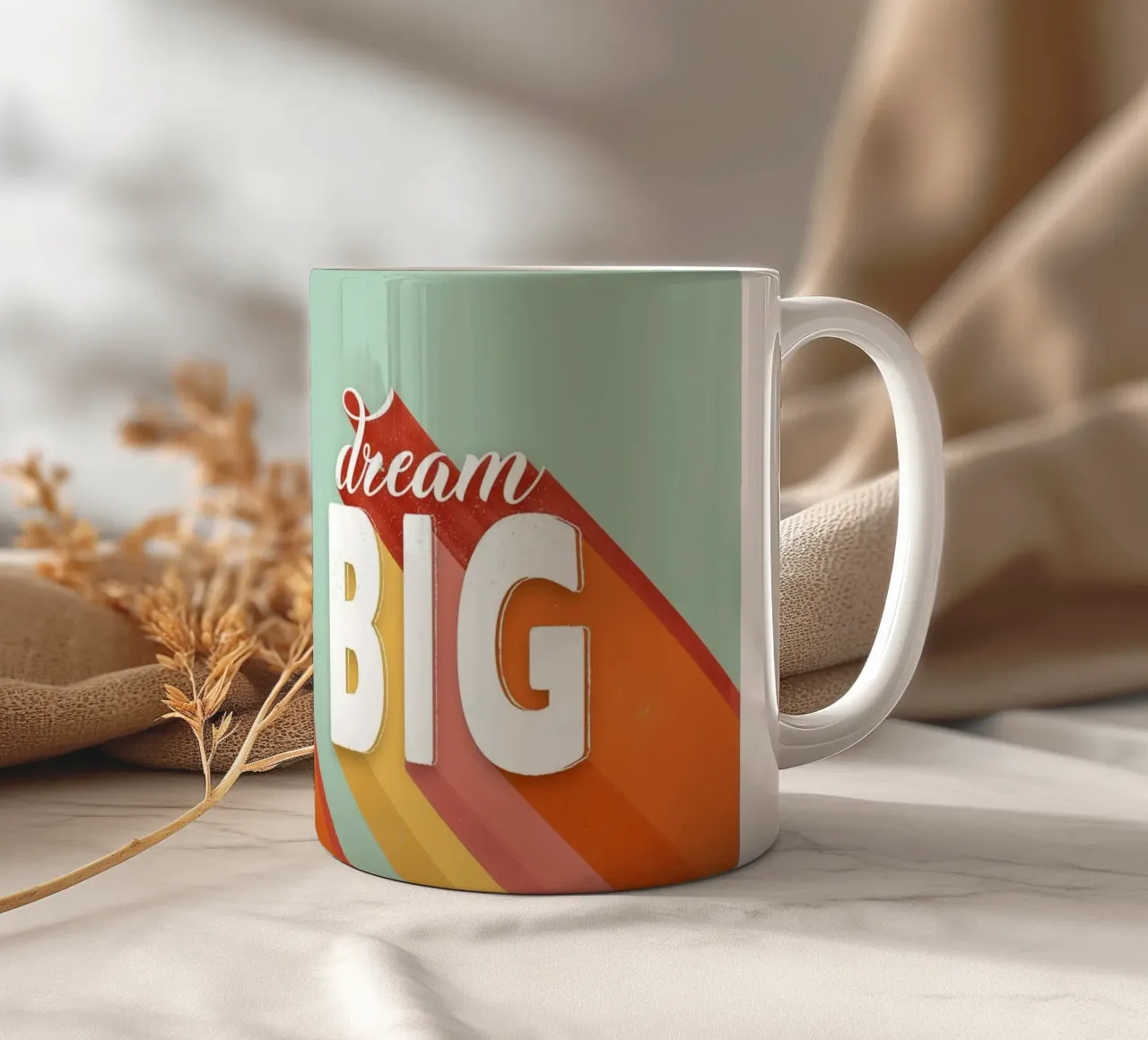 Dream Big Retro Typography Motivational Wall Art ceramic mug by showmemars