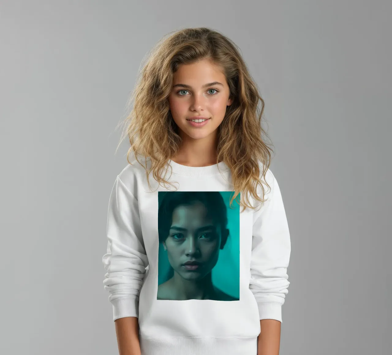 Intenso retrato de una mujer que mira directamente a la cámara sudadera para niño de DesignDoodle