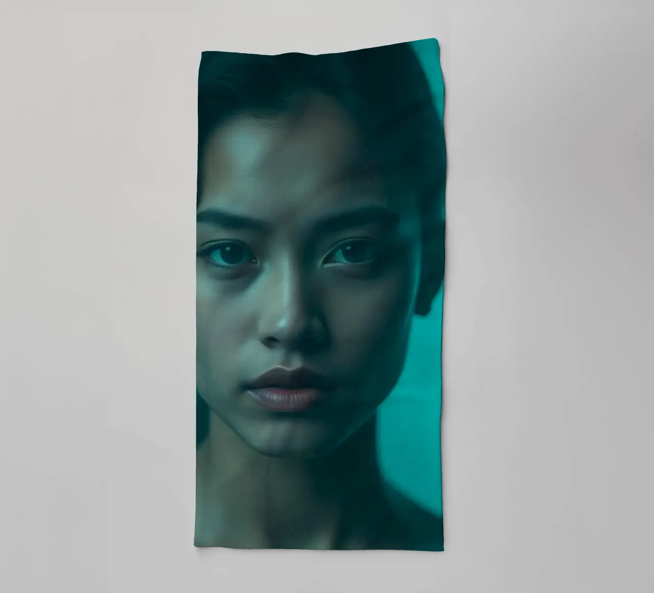 Intenso retrato de una mujer que mira directamente a la cámara toalla de baño de DesignDoodle