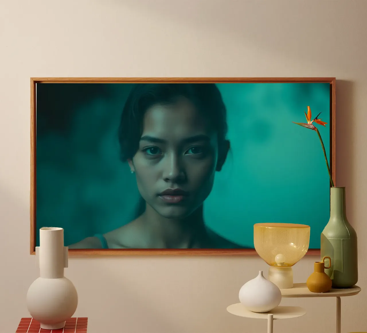 Intense portrait of a woman gazing directly into the camera canvas by DesignDoodle