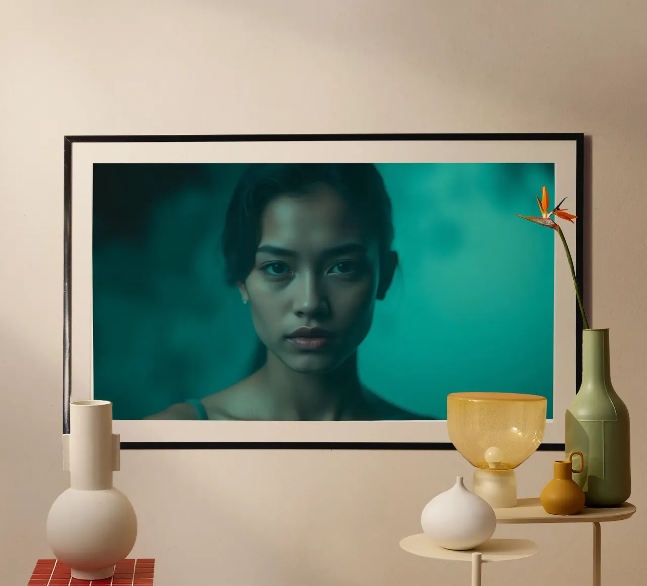 Intenso retrato de una mujer que mira directamente a la cámara poster de DesignDoodle
