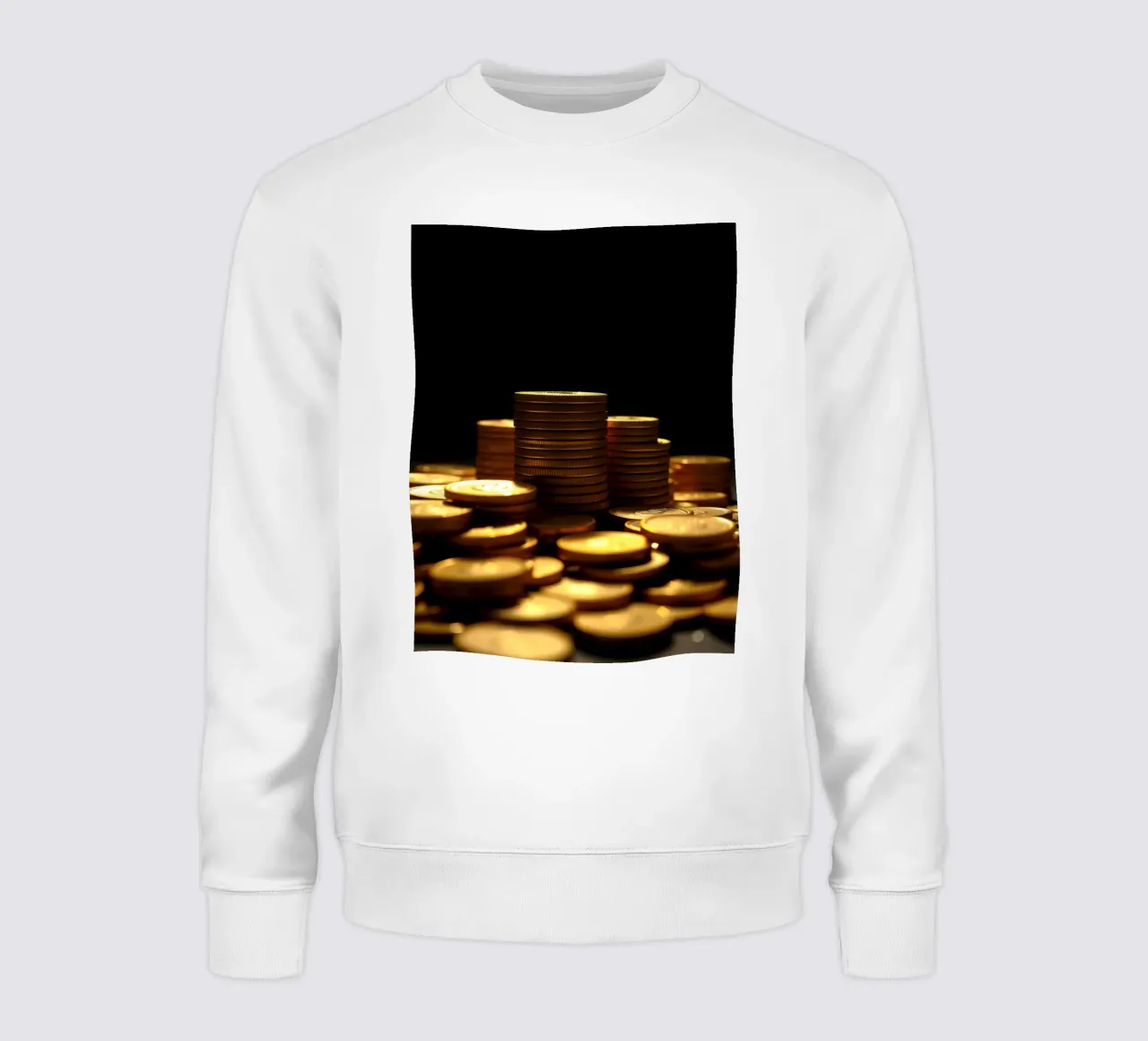 Stacks of shiny coins create a dramatic display sweatshirt by DesignDoodle