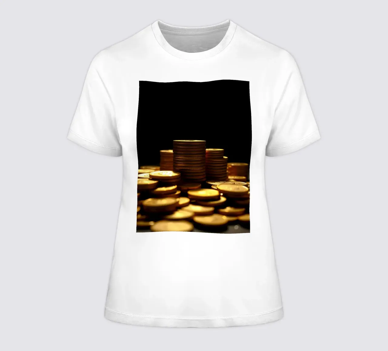 Stacks of shiny coins create a dramatic display women's fitted t-shirt by DesignDoodle