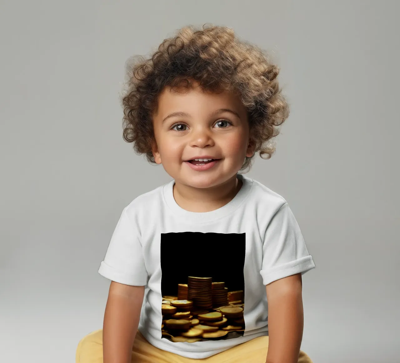 Stacks of shiny coins create a dramatic display baby t-shirt by DesignDoodle