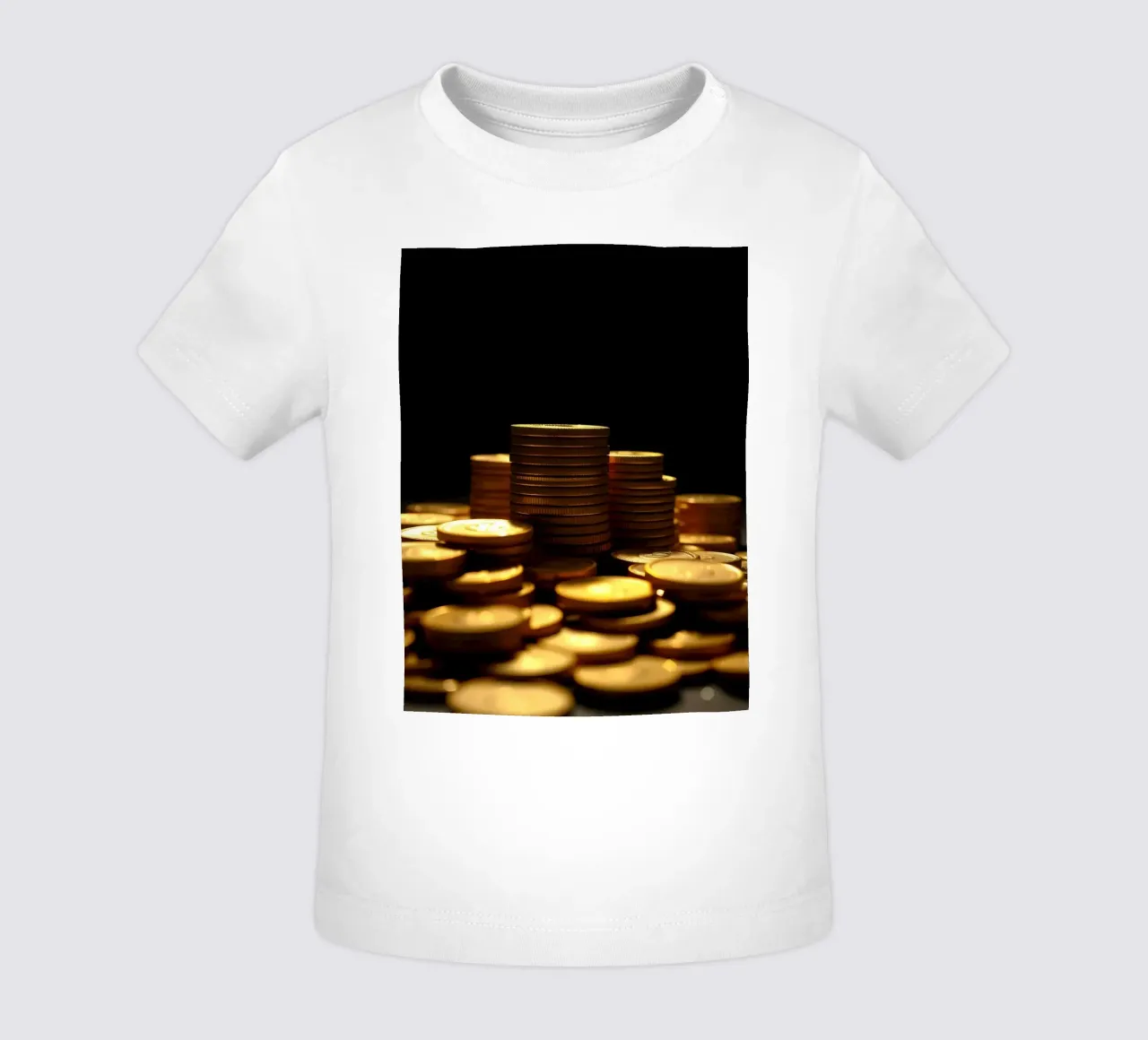 Stacks of shiny coins create a dramatic display baby t-shirt by DesignDoodle