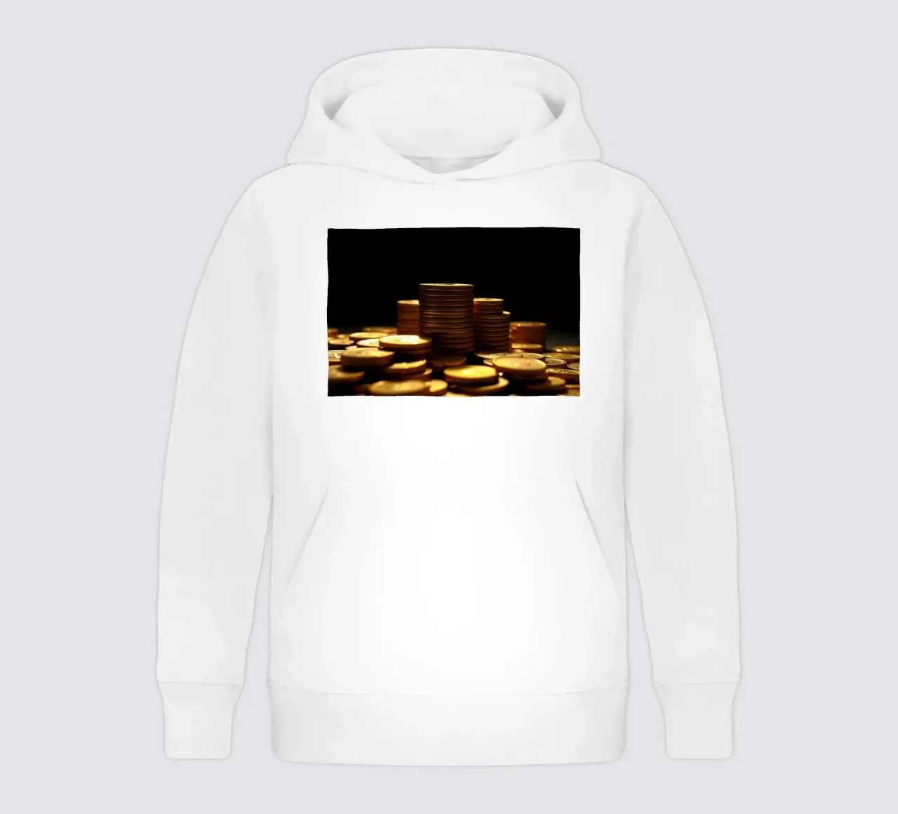 Stacks of shiny coins create a dramatic display kids hoodie by DesignDoodle
