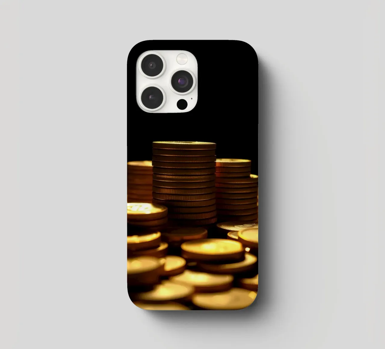 Stacks of shiny coins create a dramatic display iphone case by DesignDoodle